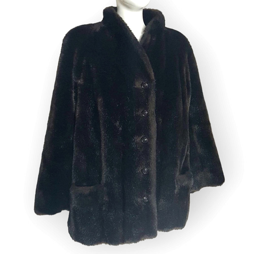 Vintage Tissavel France faux fur button satin lined warm jacket with pockets 1X